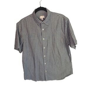 CLUB MONACO SLIM FIT Mens Short Sleeve Button Up Shirt Blue Geometric‎ Print L